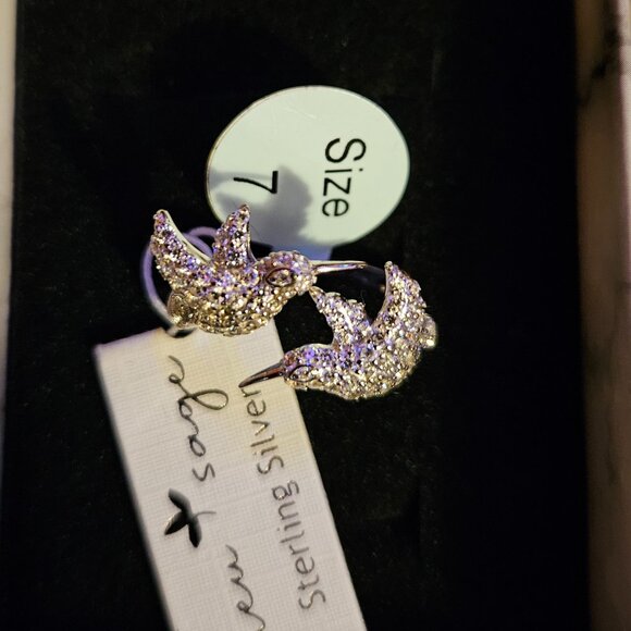 Bleu Sage Hummingbird Pair Sterling Silver Ring Size 7 - Picture 3 of 4